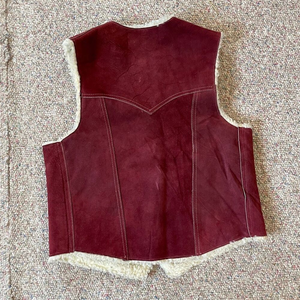 Vintage Western Suede Leather Vest Sherpa-Lined Red Leather - Picture 5 of 8